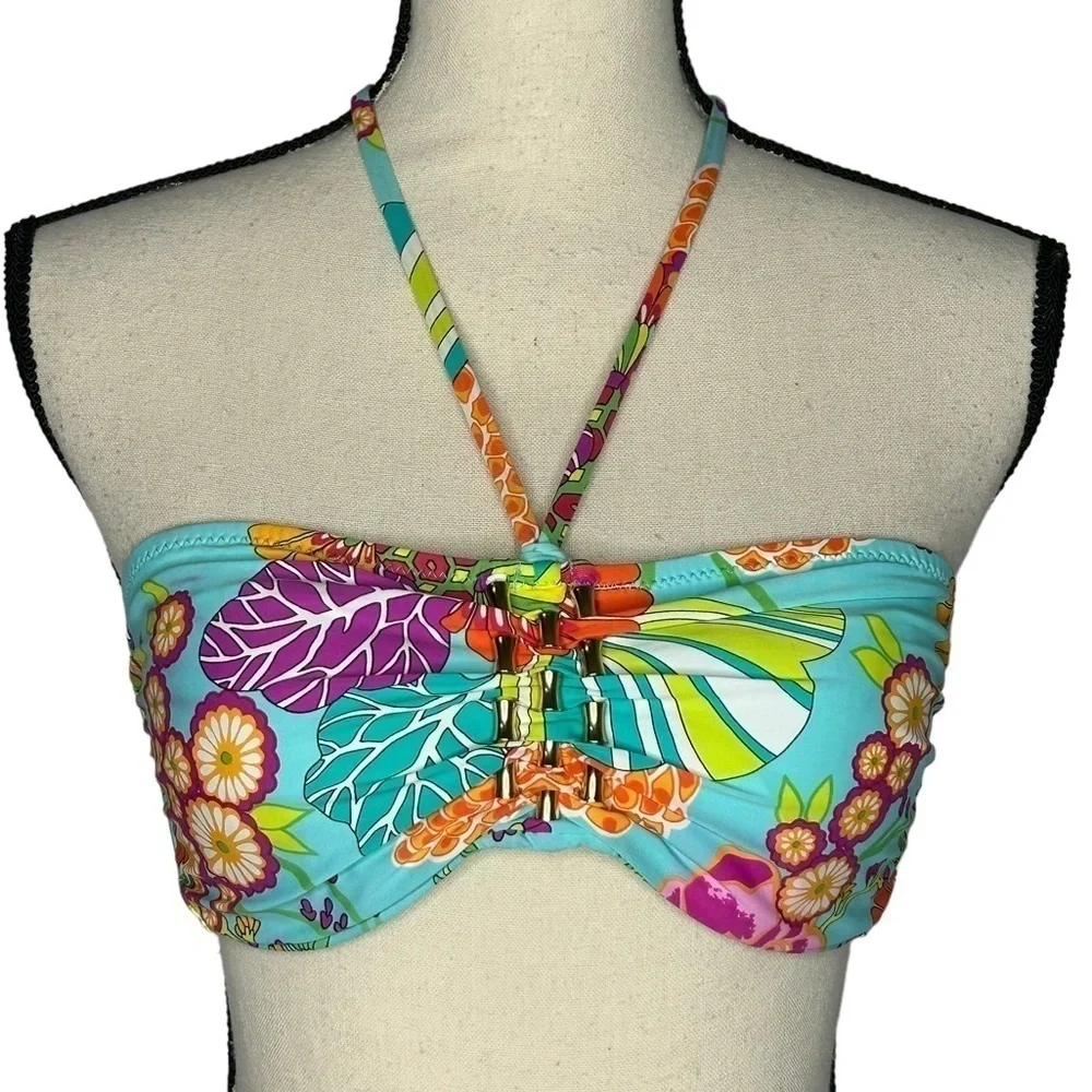 Trina Turk Colorful Floral Print Bikini Top